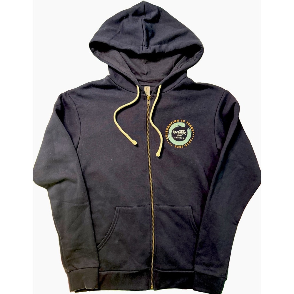 Breathe Yoga ChelseaNavy Blue‎ Full Zip Graphic Hoodie Sweatshirt Women's Small